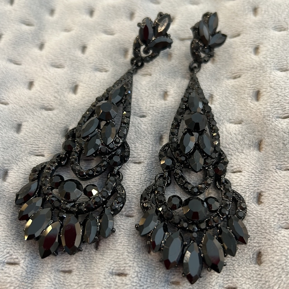 Jet Black Crystal Special Occasion Earrings-Boutique